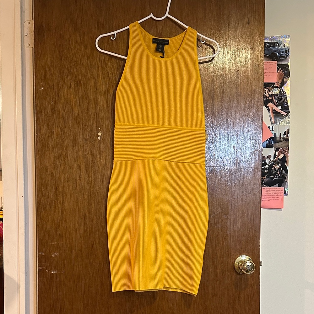 House of Harlow 1960 Yellow Ribbed Mini Dress